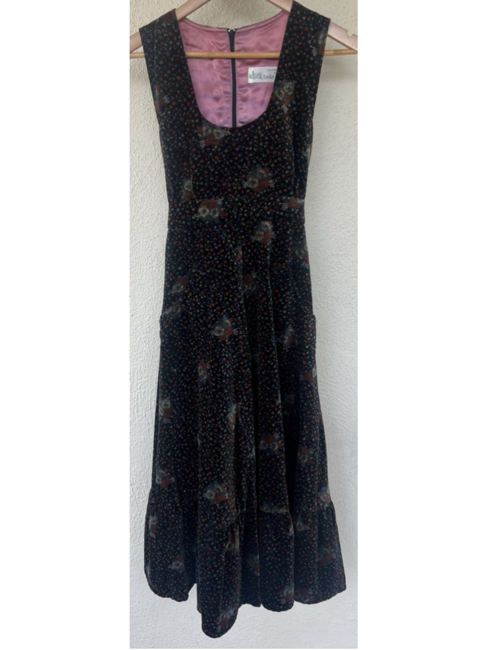 VTG 80s Jane Schaffhausen Belle France Black Floral Velvet Dress Cottage Prairie
